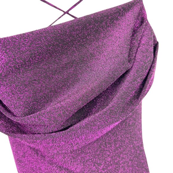Lush Purple Metallic Drape Neck Bodycon Dress Size XS NWOT - Picture 5 of 10